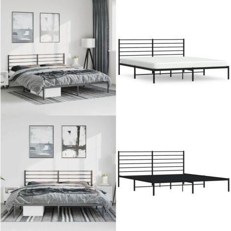 Estructura cama sin colchón con cabecero metal negro 193x203 cm - Estructura de cama - Cabecero de cama