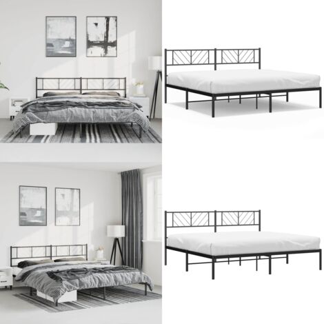 Estructura cama sin colchón con cabecero metal negro 193x203 cm - Estructura de cama - Cama sin colchón