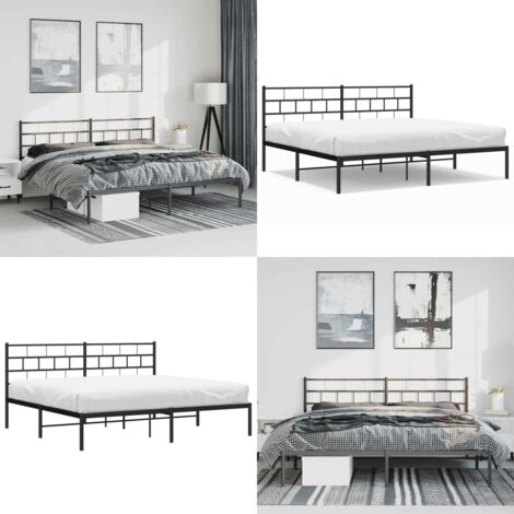 Estructura cama sin colchón con cabecero metal negro 193x203 cm - Estructura de cama - Cama sin colchón