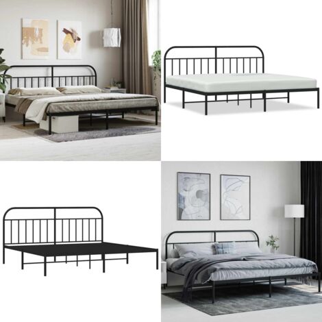 Estructura cama sin colchón con cabecero metal negro 200x200 cm - Estructura de cama - Cama con cabecero
