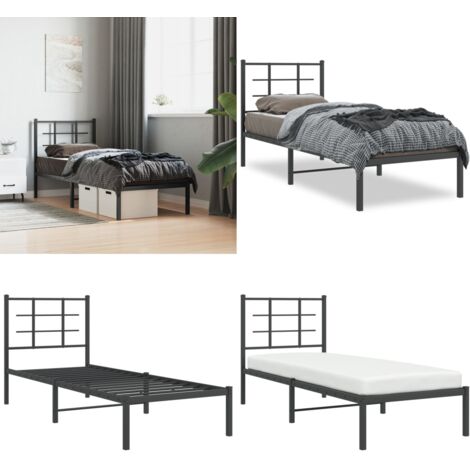 Estructura cama sin colchón con cabecero metal negro 75x190 cm - Cama sin colchón - Cabecero de cama
