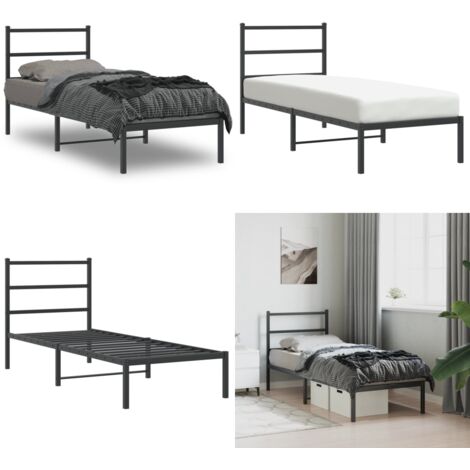 Estructura cama sin colchón con cabecero metal negro 75x190 cm - Cama sin colchón - Cabecero de cama