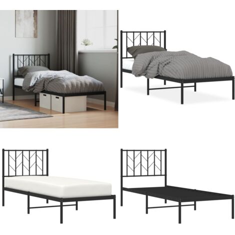 Estructura cama sin colchón con cabecero metal negro 75x190 cm - Cama sin colchón - Cabecero de cama