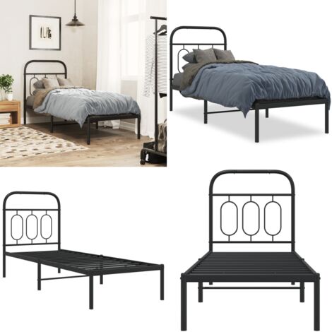 Estructura cama sin colchón con cabecero metal negro 75x190 cm - Cama sin colchón - Cabecero de cama