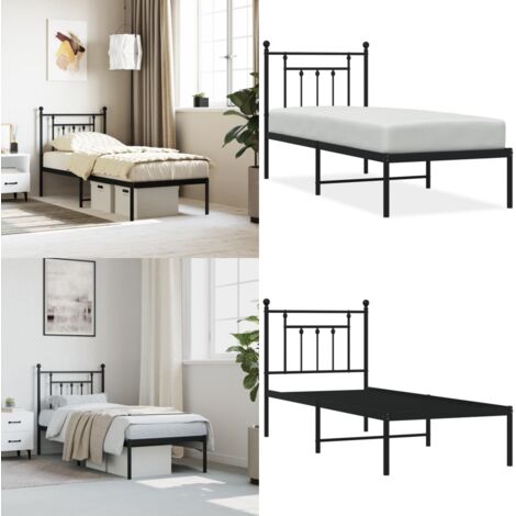 Estructura cama sin colchón con cabecero metal negro 75x190 cm - Cama sin colchón - Cabecero de cama