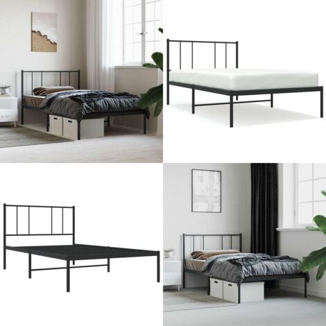 Estructura cama sin colchón con cabecero metal negro 75x190 cm - Estructura de cama - Cabecero de cama