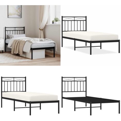 Estructura cama sin colchón con cabecero metal negro 75x190 cm - Estructura de cama - Cabecero de cama