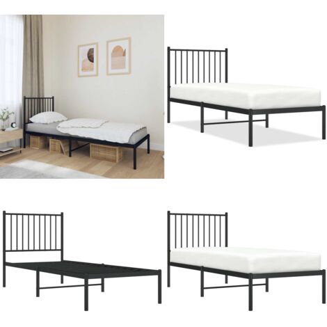 Estructura cama sin colchón con cabecero metal negro 80x200 cm - Cama sin colchón - Cabecero de cama
