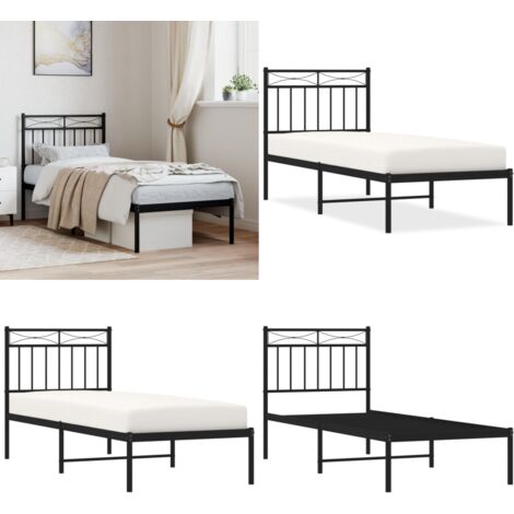 Estructura cama sin colchón con cabecero metal negro 80x200 cm - Cama sin colchón - Cabecero de cama