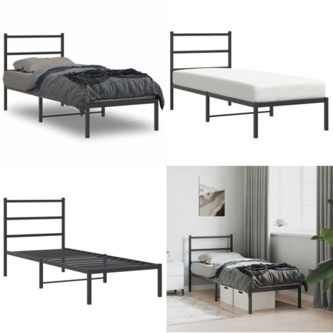 Estructura cama sin colchón con cabecero metal negro 80x200 cm - Cama sin colchón - Cabecero de cama