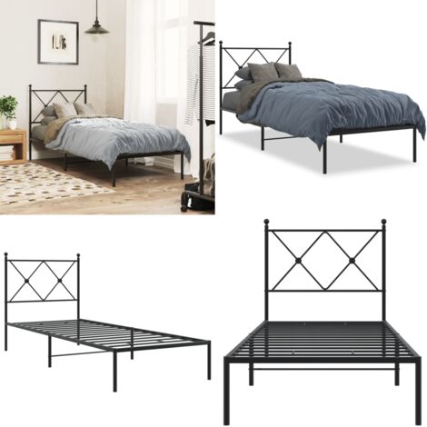 Estructura cama sin colchón con cabecero metal negro 80x200 cm - Cama sin colchón - Cabecero de cama