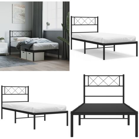 Estructura cama sin colchón con cabecero metal negro 80x200 cm - Cama sin colchón - Cabecero de cama