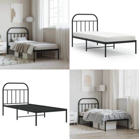 Estructura cama sin colchón con cabecero metal negro 80x200 cm - Cama sin colchón - Cabecero de cama