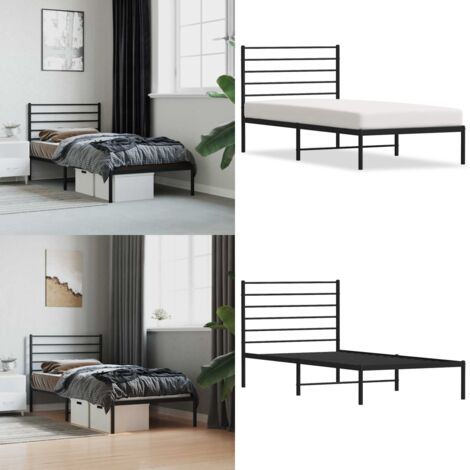 Estructura cama sin colchón con cabecero metal negro 80x200 cm - Cama sin colchón - Cabecero de cama