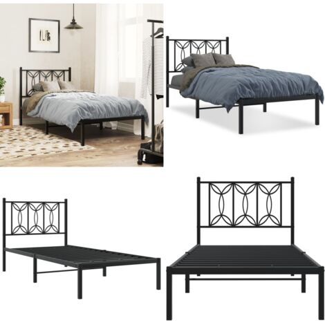 Estructura cama sin colchón con cabecero metal negro 80x200 cm - Estructura de cama - Cabecero de cama