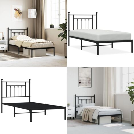 Estructura cama sin colchón con cabecero metal negro 80x200 cm - Estructura de cama - Cama con cabecero
