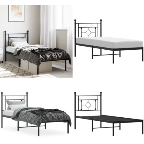 Estructura cama sin colchón con cabecero metal negro 80x200 cm - Estructura de cama - Cama con cabecero