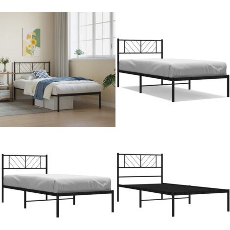 Estructura cama sin colchón con cabecero metal negro 80x200 cm - Estructura de cama - Cama sin colchón