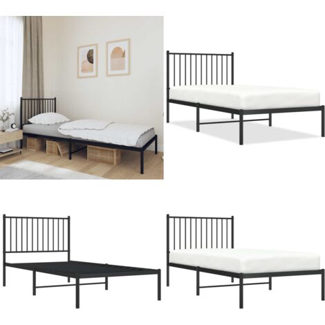 Estructura cama sin colchón con cabecero metal negro 90x190 cm - Cama sin colchón - Cabecero de cama