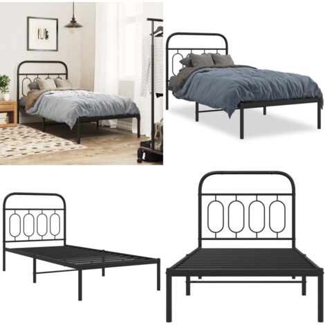 Estructura cama sin colchón con cabecero metal negro 90x190 cm - Cama sin colchón - Cabecero de cama