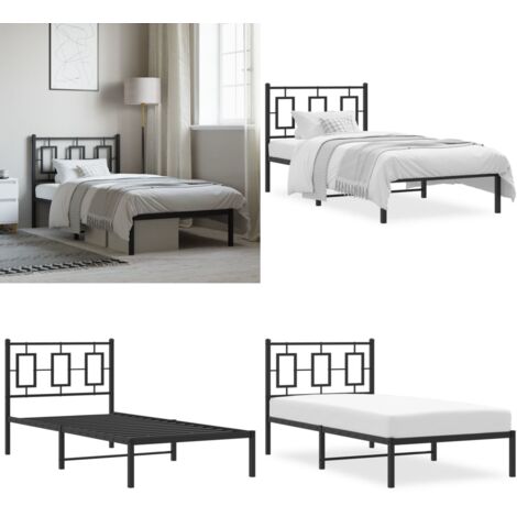 Estructura cama sin colchón con cabecero metal negro 90x190 cm - Cama sin colchón - Cabecero de cama