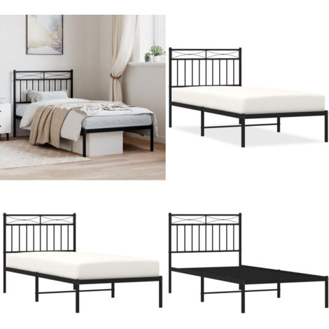 Estructura cama sin colchón con cabecero metal negro 90x190 cm - Cama sin colchón - Cabecero de cama