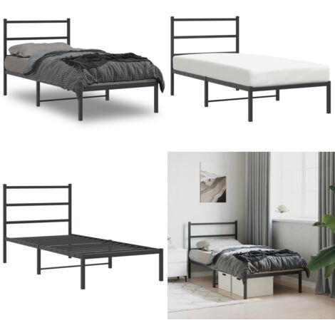 Estructura cama sin colchón con cabecero metal negro 90x190 cm - Estructura de cama - Cabecero de cama