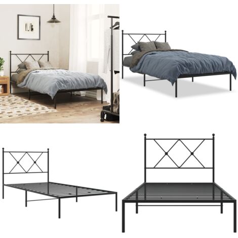 Estructura cama sin colchón con cabecero metal negro 90x190 cm - Estructura de cama - Cama con cabecero