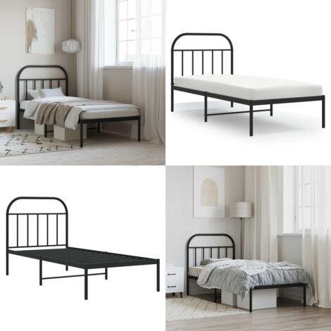 Estructura cama sin colchón con cabecero metal negro 90x200 cm - Cama sin colchón - Cabecero de cama