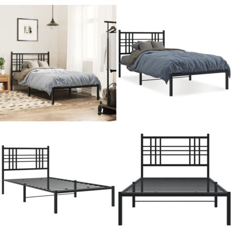 Estructura cama sin colchón con cabecero metal negro 90x200 cm - Cama sin colchón - Cabecero de cama