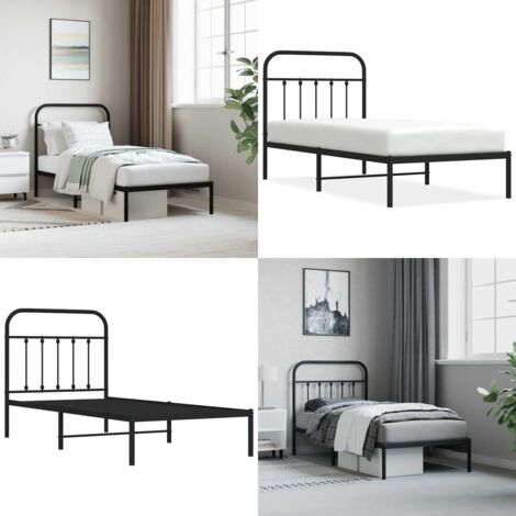 Estructura cama sin colchón con cabecero metal negro 90x200 cm - Cama sin colchón - Cabecero de cama