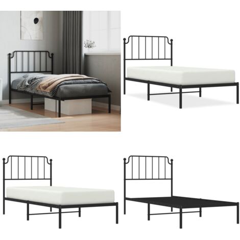 Estructura cama sin colchón con cabecero metal negro 90x200 cm - Estructura de cama - Cabecero de cama