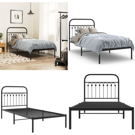 Estructura cama sin colchón con cabecero metal negro 90x200 cm - Estructura de cama - Cabecero de cama