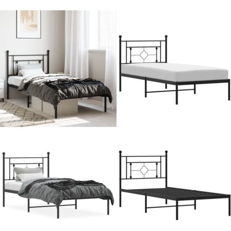 Estructura cama sin colchón con cabecero metal negro 90x200 cm - Estructura de cama - Cabecero de cama