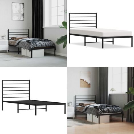 Estructura cama sin colchón con cabecero metal negro 90x200 cm - Estructura de cama - Cabecero de cama