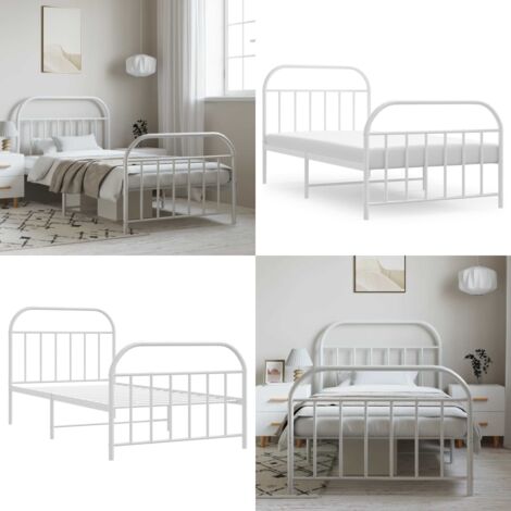 Estructura cama sin colchón con estribo metal blanco 100x190 cm - Cama sin colchón - Cama con estribo