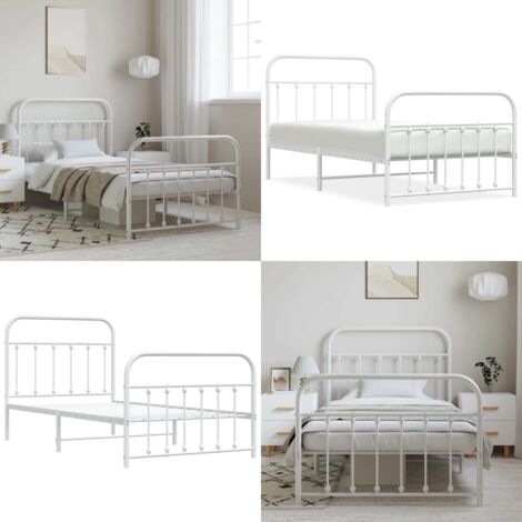 Estructura cama sin colchón con estribo metal blanco 100x190 cm - Cama sin colchón - Cama con estribo