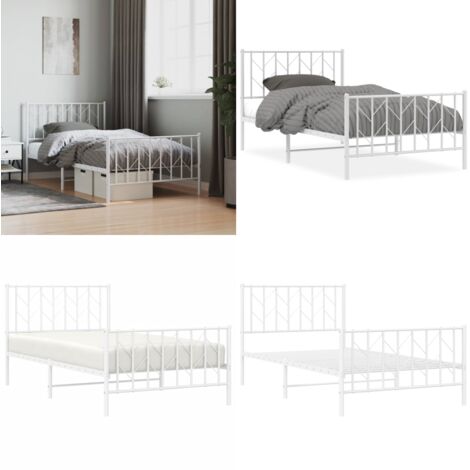 Estructura cama sin colchón con estribo metal blanco 100x190 cm - Estructura de cama - Cama con estribo