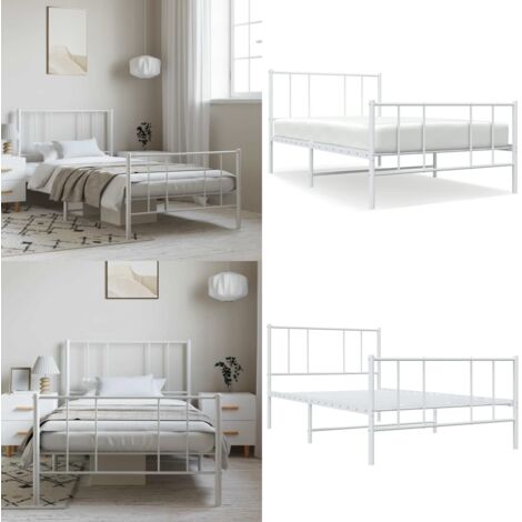 Estructura cama sin colchón con estribo metal blanco 100x190 cm - Estructura de cama - Cama con estribo
