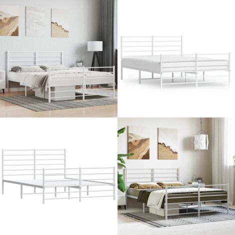 Estructura cama sin colchón con estribo metal blanco 120x190 cm - Cama sin colchón - Cama con estribo