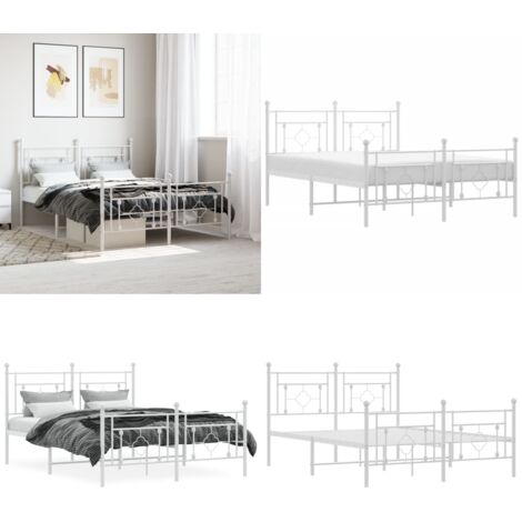 Estructura cama sin colchón con estribo metal blanco 135x190 cm - Estructura de cama - Cama con estribo