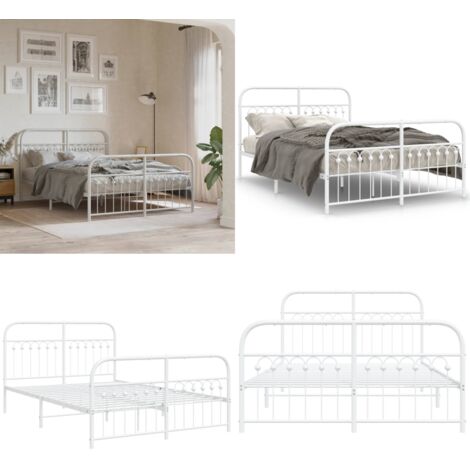 Estructura cama sin colchón con estribo metal blanco 137x190 cm - Estructura de cama - Cama con estribo