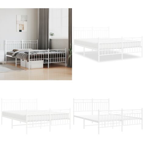 Estructura cama sin colchón con estribo metal blanco 140x190 cm - Cama sin colchón - Cama con estribo