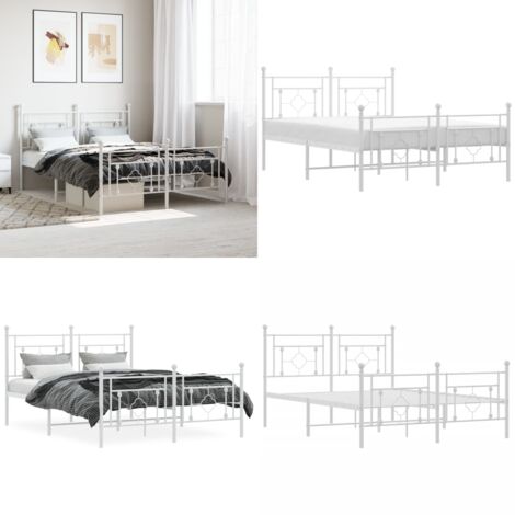 Estructura cama sin colchón con estribo metal blanco 140x190 cm - Cama sin colchón - Cama con estribo