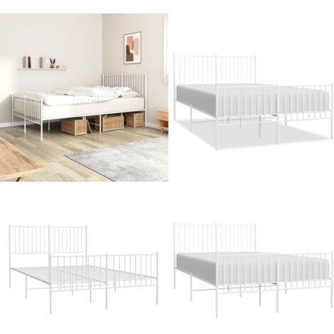 Estructura cama sin colchón con estribo metal blanco 140x190 cm - Cama sin colchón - Cama con estribo