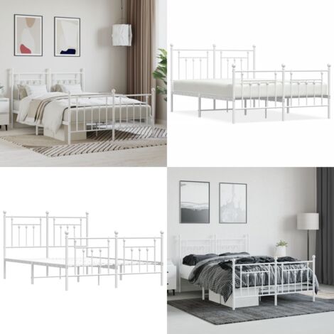 Estructura cama sin colchón con estribo metal blanco 140x190 cm - Cama sin colchón - Cama con estribo