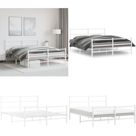 Estructura cama sin colchón con estribo metal blanco 150x200 cm - Estructura de cama - Cama con estribo