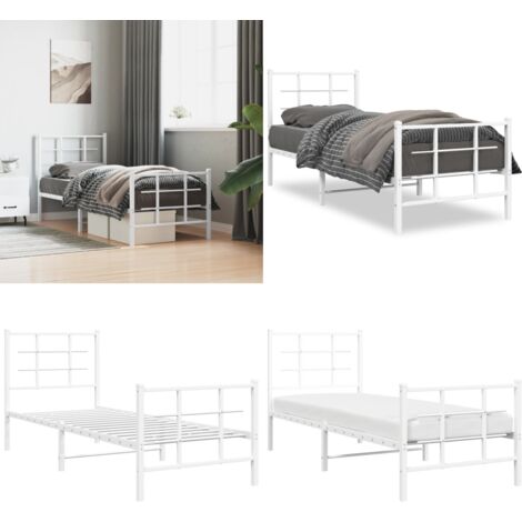 Estructura cama sin colchón con estribo metal blanco 80x200 cm - Estructura de cama - Cama con estribo