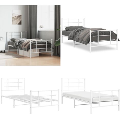 Estructura cama sin colchón con estribo metal blanco 90x190 cm - Cama sin colchón - Cama con estribo
