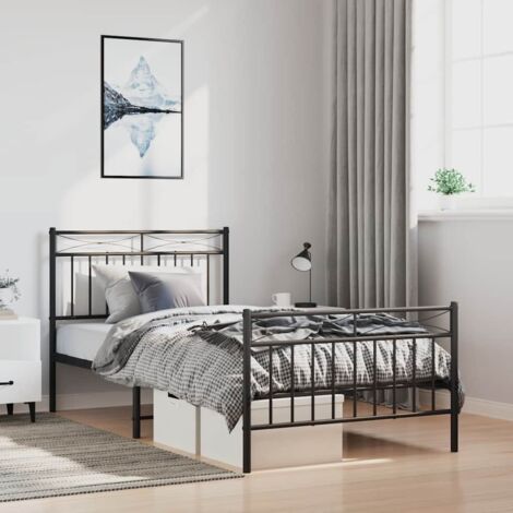 Estructura cama sin colchón con estribo metal negro 100x190 cm